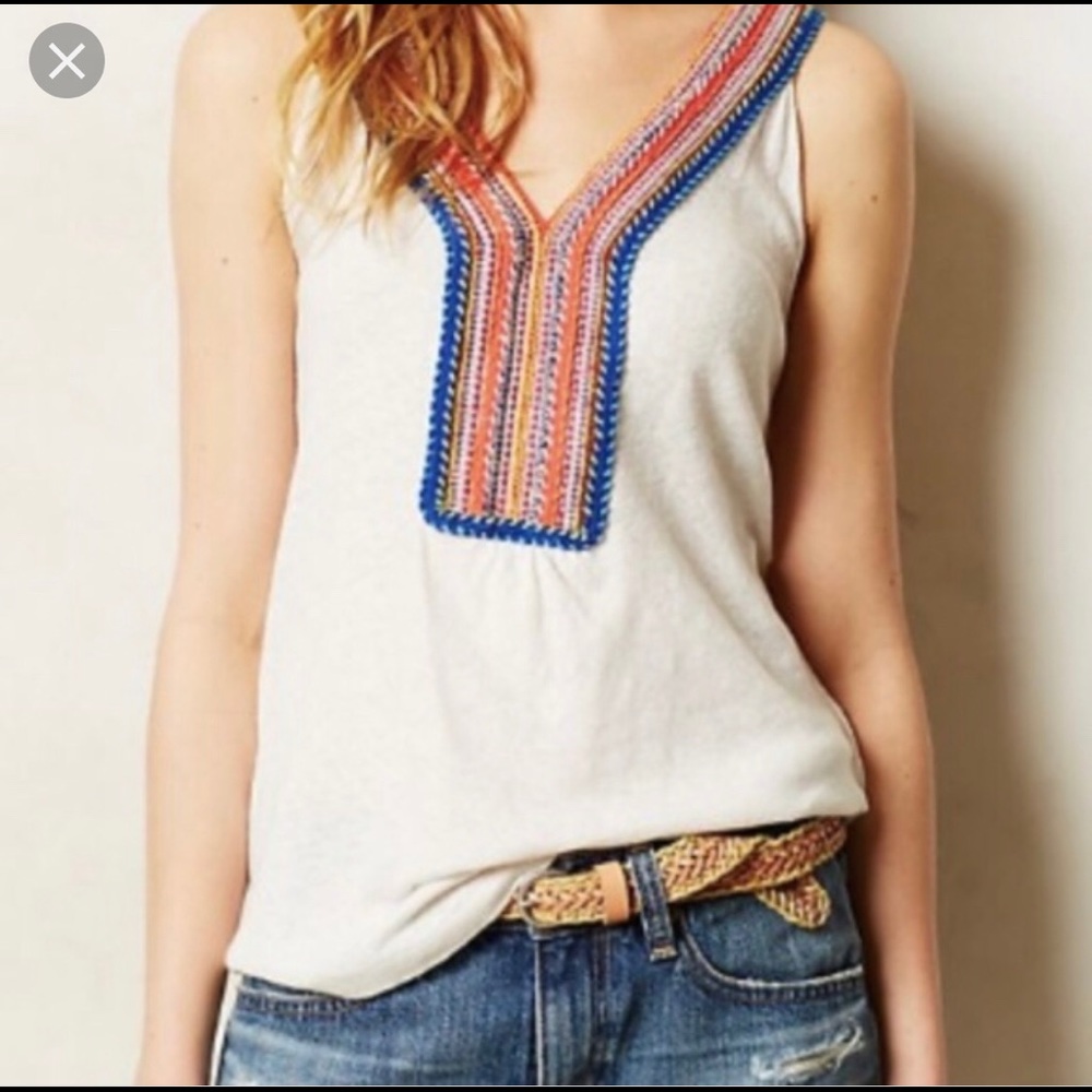 ANTHROPOLOGIE Tank with Embroidered Neck XS